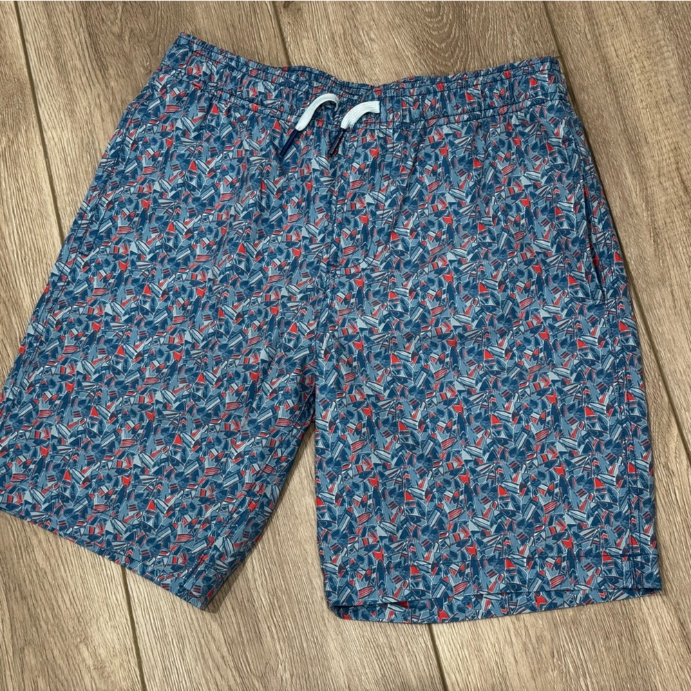 Southern Tide Blue and Red Swim Trunks Surfboard pattern Boys L 12-14